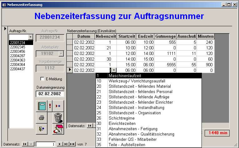 Startbild von Maschinennebenzeitverwaltung